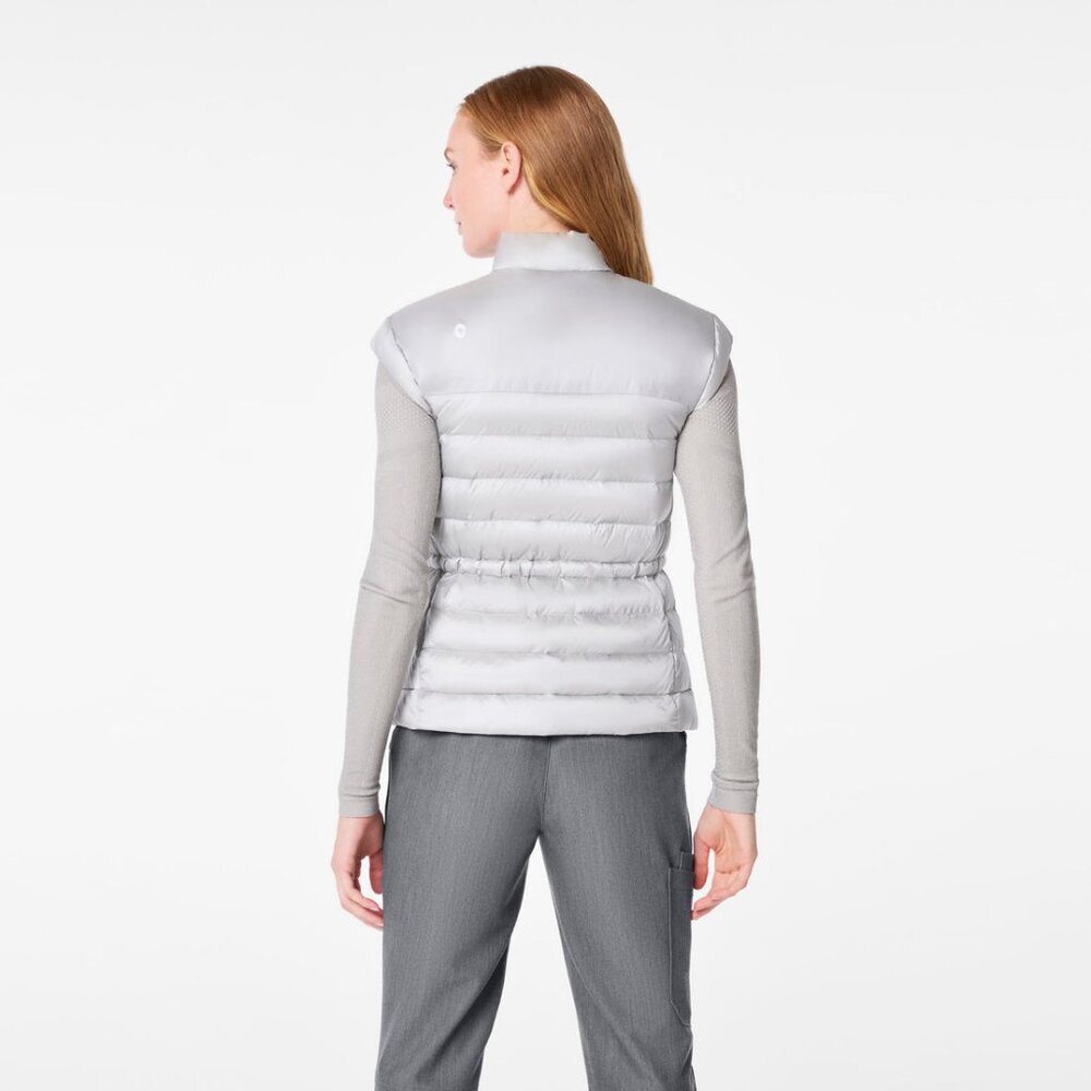 New Figs Womens sz XLarge On Shift Metallic Puffer Vest silver nylon nursing - Picture 5 of 5